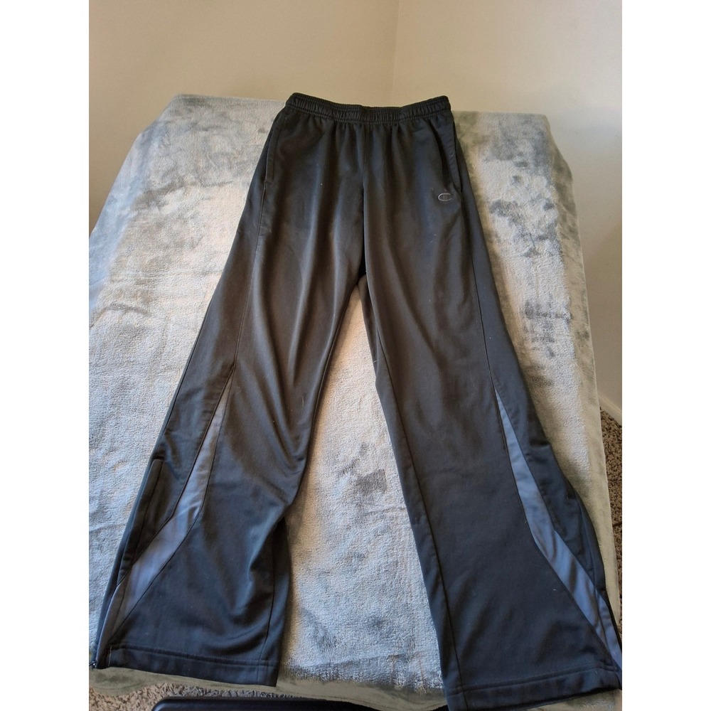 Champion Womens Track Pants Black Grey Side Stripe Zipper Hem Activewear Small